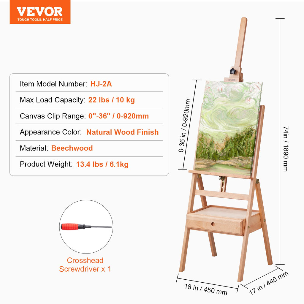 H formos studijinis molbertas VEVOR HJ-2A, drobėms iki 92 cm