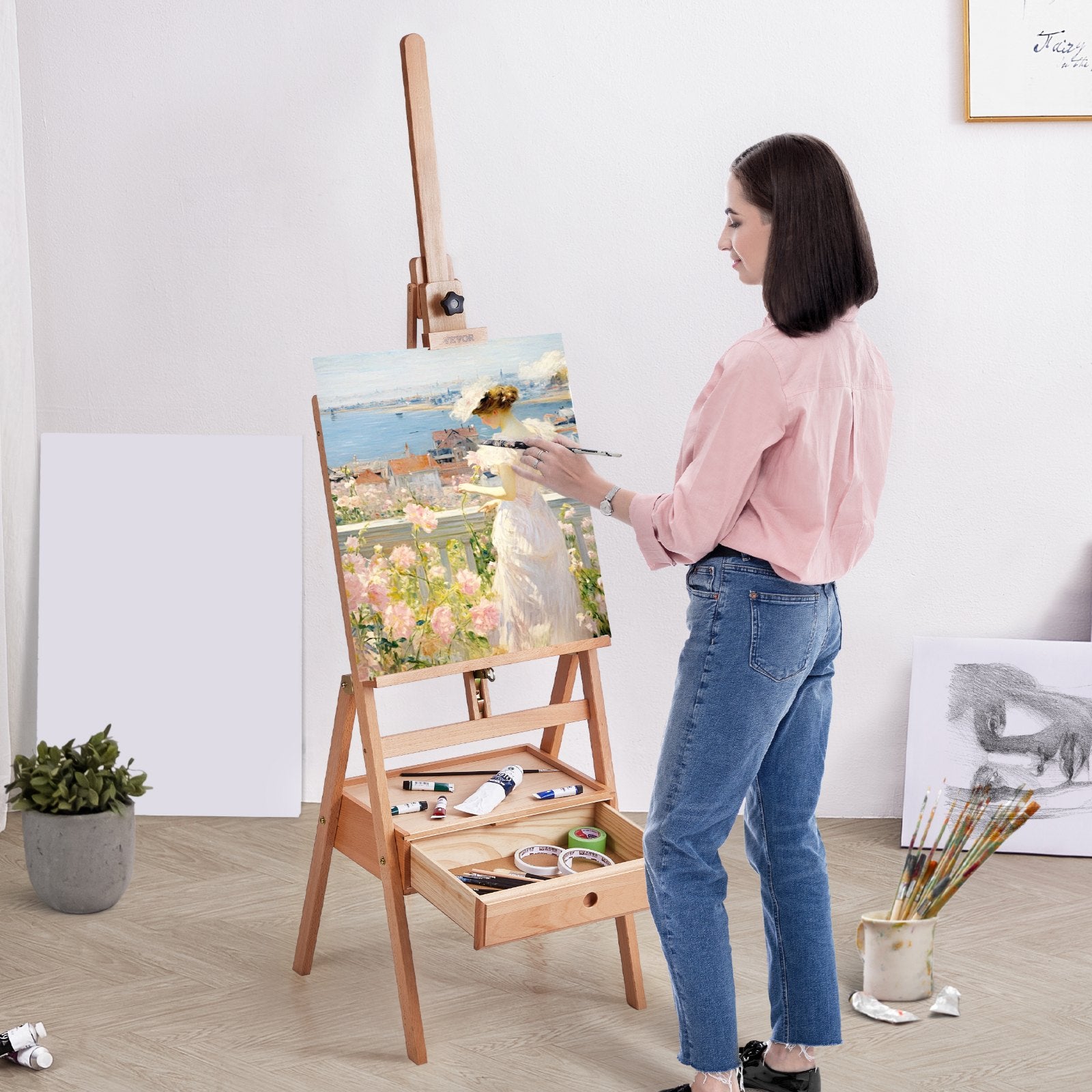 H formos studijinis molbertas VEVOR HJ-2A, drobėms iki 92 cm