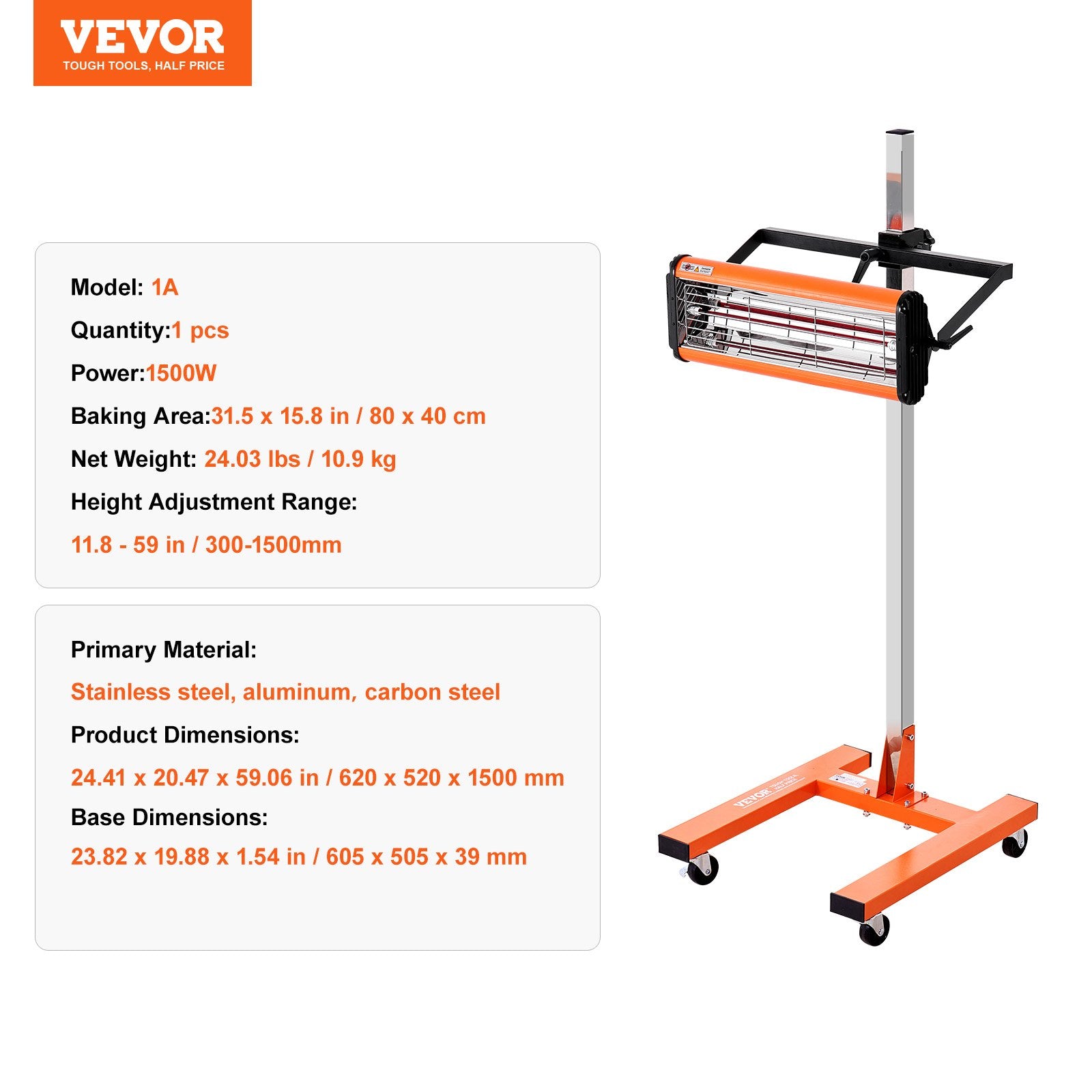Infraraudonųjų spindulių džiovinimo lempa VEVOR 1A, 1500W