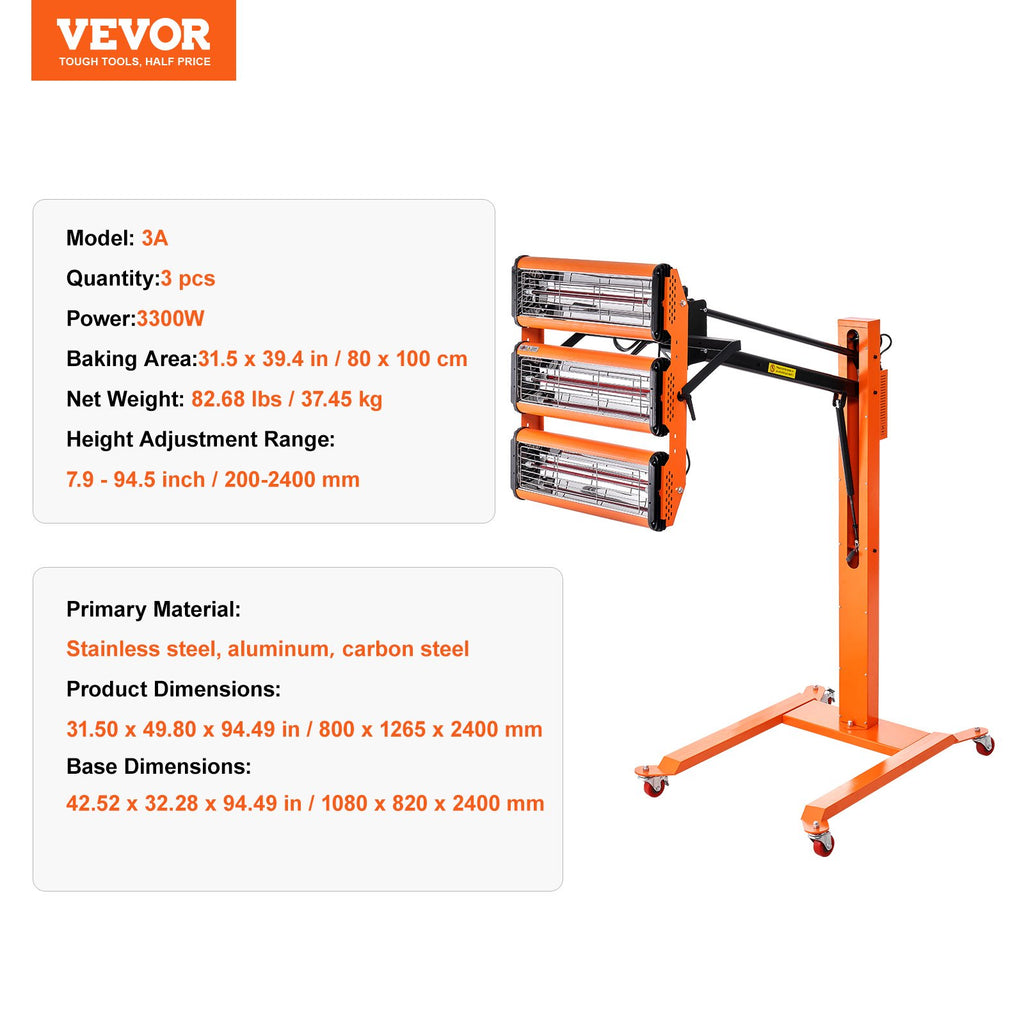 Infraraudonųjų spindulių džiovinimo lempa VEVOR 3A, 3300W