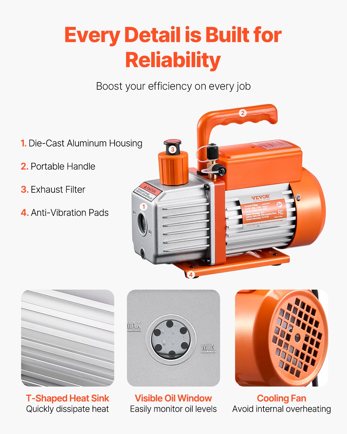 Vakuuminis siurblys VEVOR VP150, 142 l/min (5 CFM)