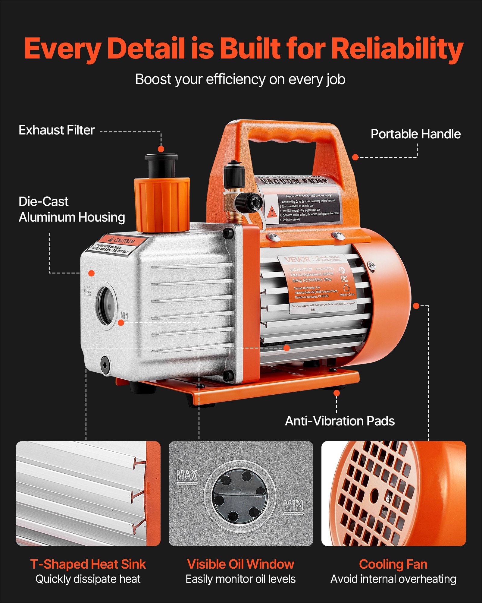 Vakuuminis siurblys VEVOR VP125, 100 l/min