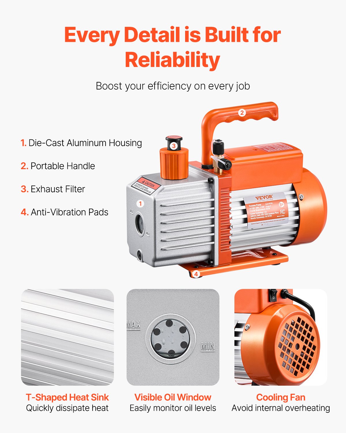 Vakuuminis siurblys VEVOR VP245, 170 l/min (6 CFM)