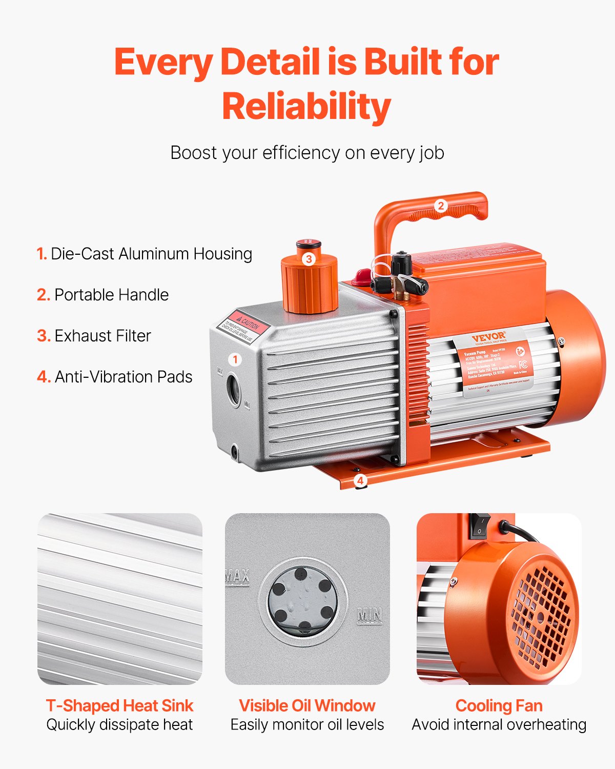 Vakuuminis siurblys VEVOR VP280, 254 l/min (9 CFM)