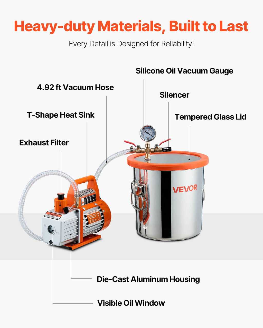 Vakuuminė kamera su siurbliu VEVOR VP125, 11,36 l