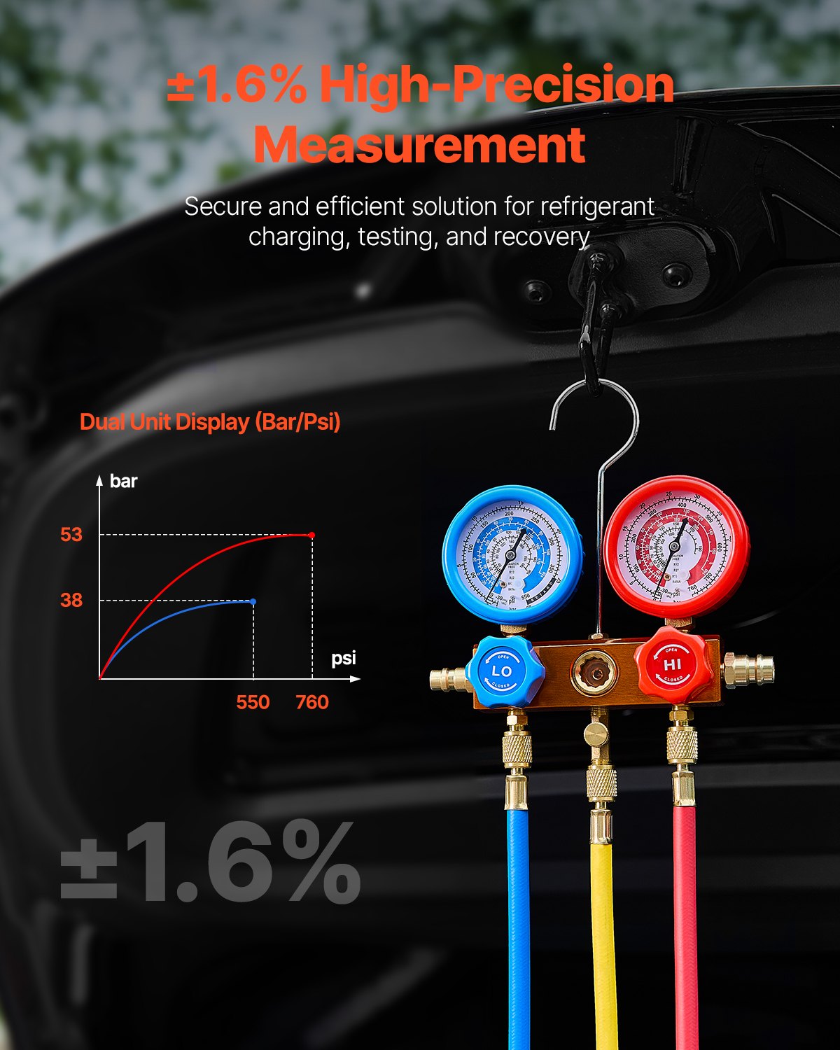 Vakuuminis siurblys su kolektoriaus matuoklių rinkiniu VEVOR VP145, 267 L/min