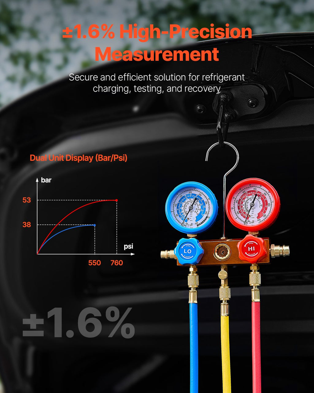 Vakuuminio siurblio ir manometrų rinkinys VEVOR VP125, 217 l/min