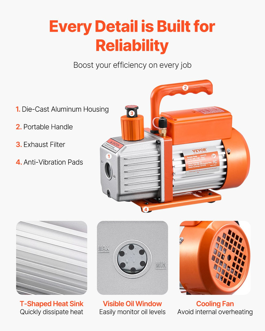 Vakuuminio siurblio ir manometrų rinkinys VEVOR VP125, 217 l/min