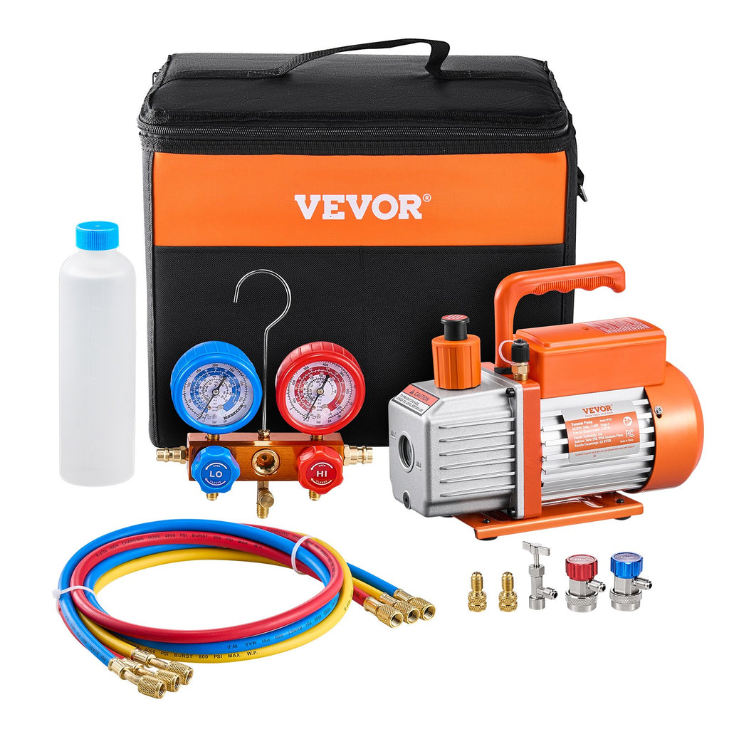 Vakuuminio siurblio ir manometrų rinkinys VEVOR VP125, 217 l/min