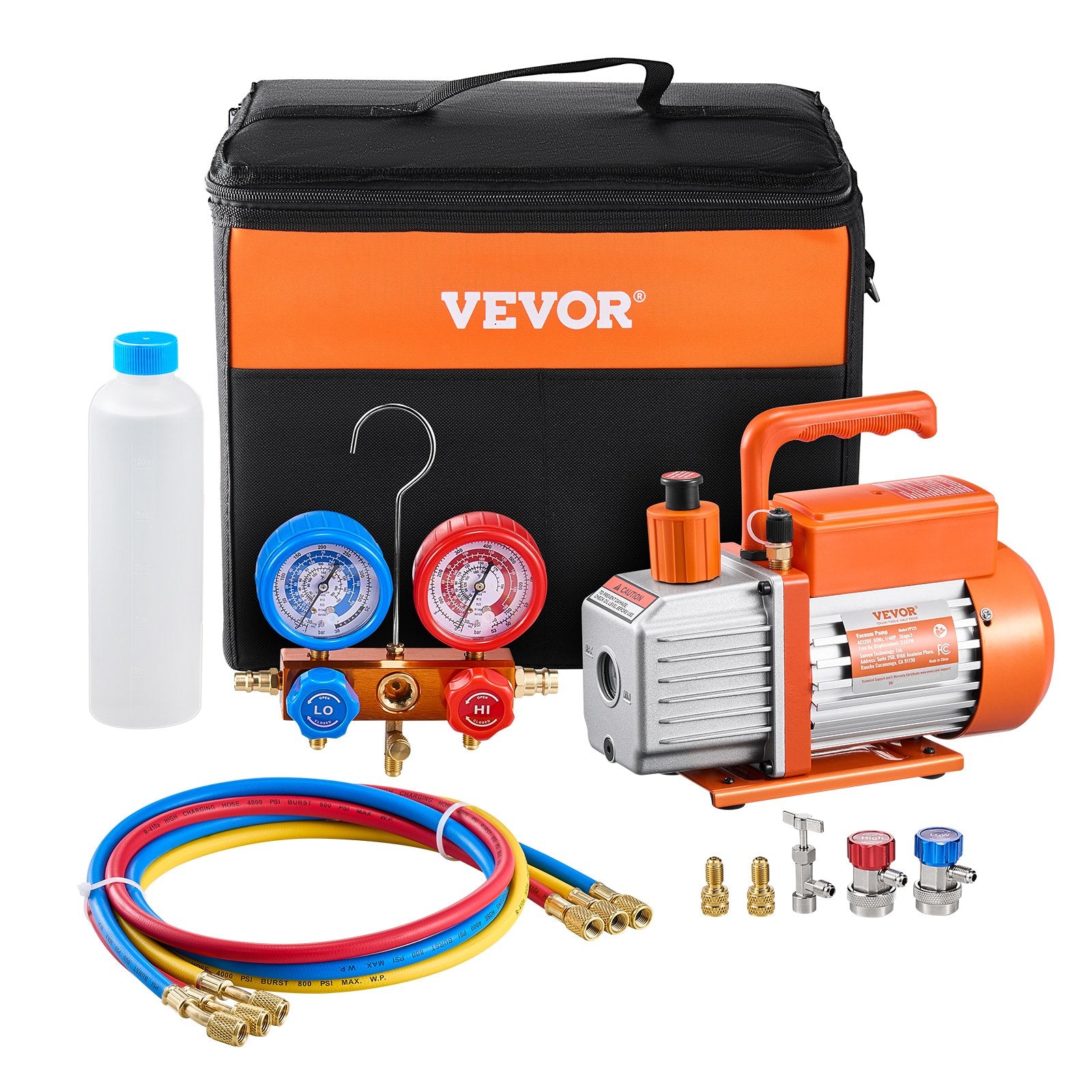 Vakuuminio siurblio ir manometrų rinkinys VEVOR VP125, 217 l/min
