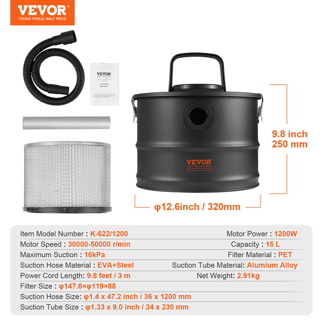 Pelenų siurblys VEVOR K-622/1200, 1200W