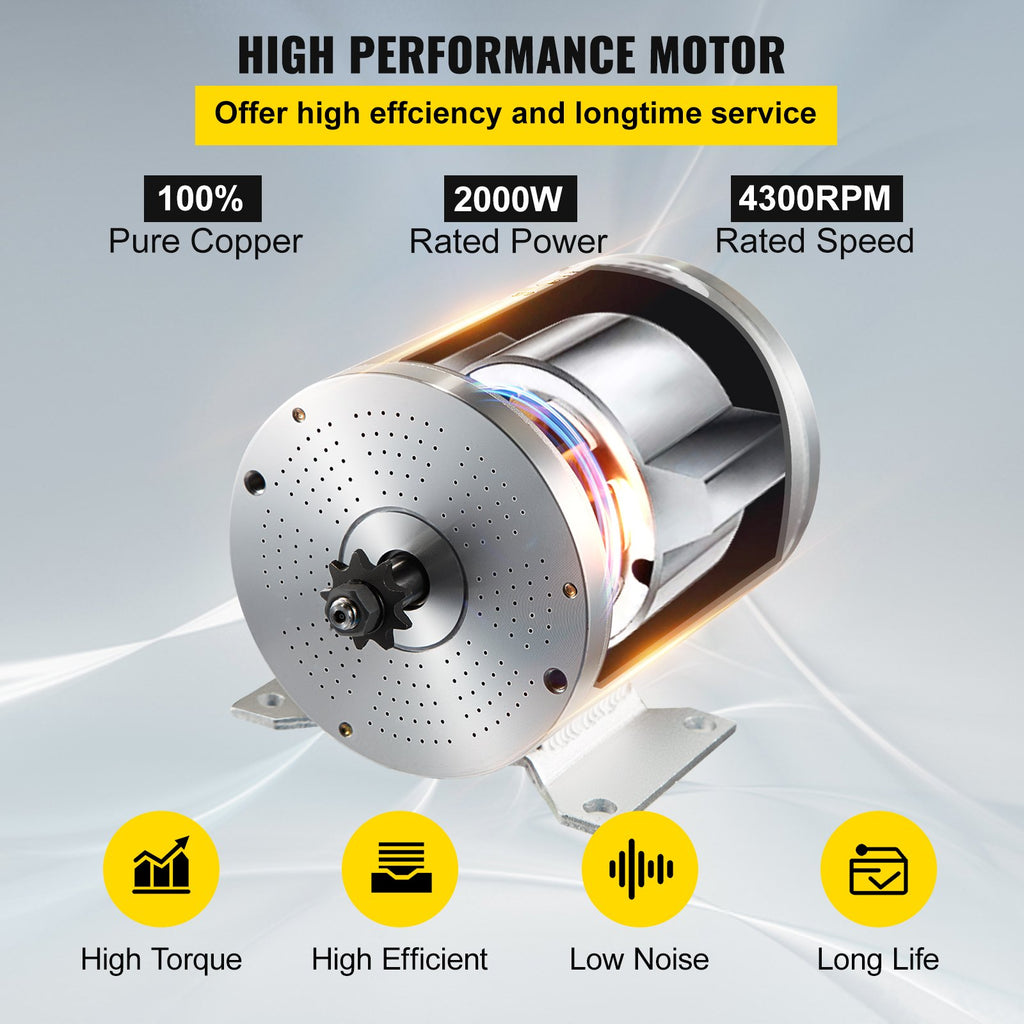 Bešepetėlinis nuolatinės srovės variklio komplektas VEVOR 2000W 48V, 4300 RPM