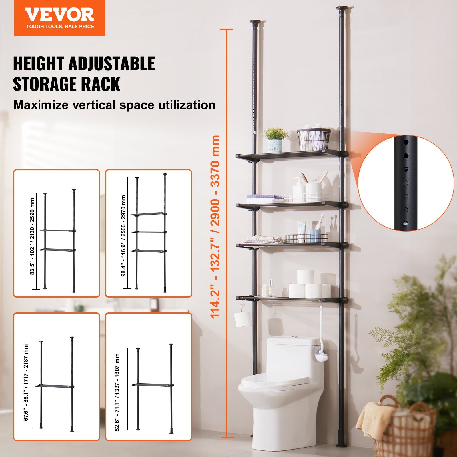Lentyna virš tualeto VEVOR JFS-002, 133–337 cm aukščio