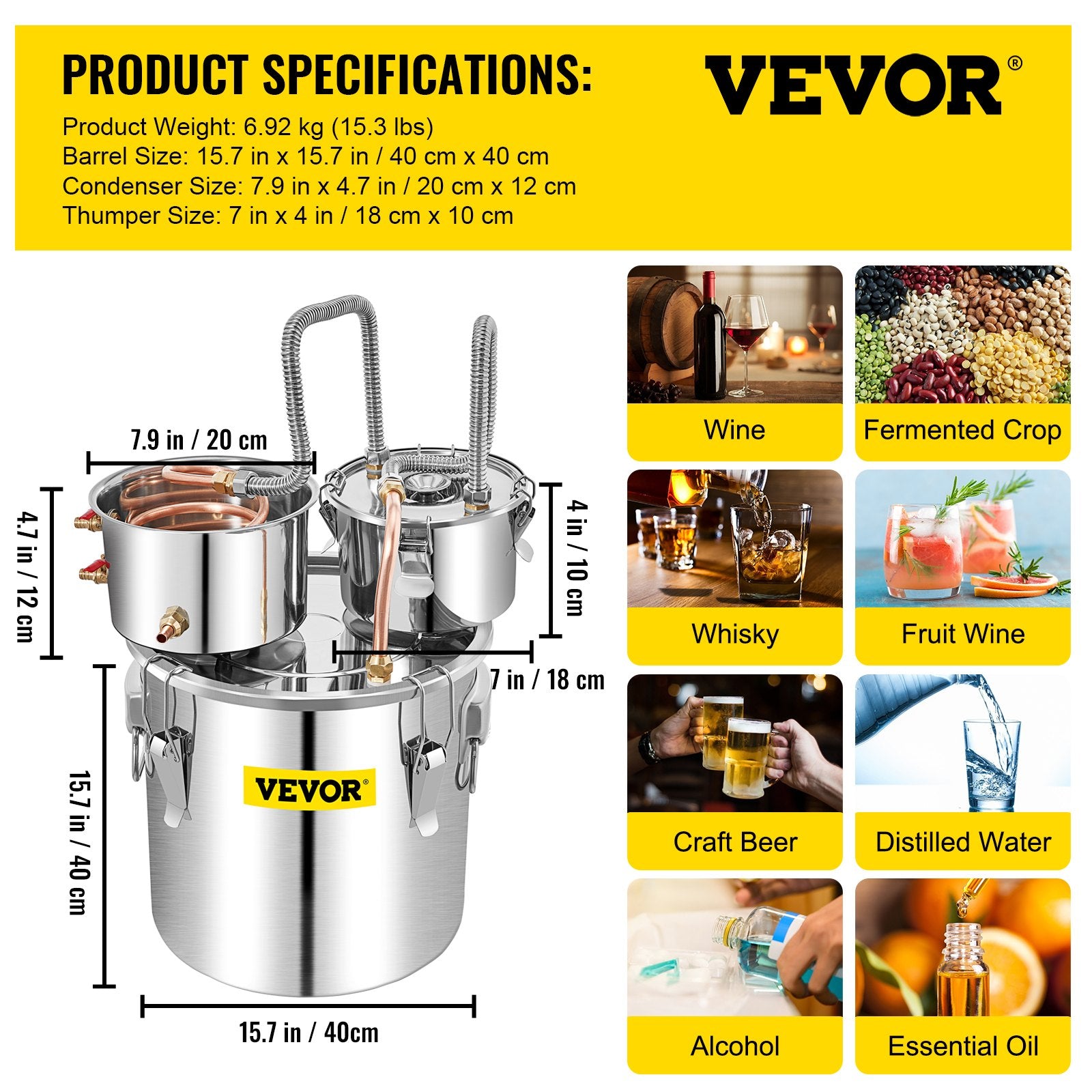 Alkoholio distiliavimo aparatas VEVOR VV-DAD-50L, 50 l