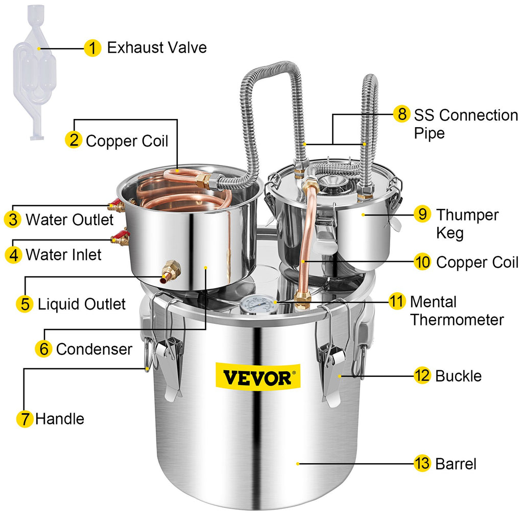 Alkoholio distiliavimo aparatas VEVOR VV-DAD-50L, 50 l