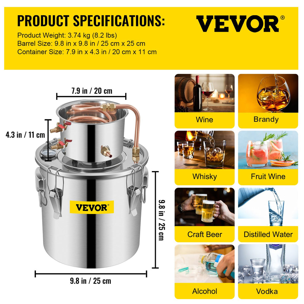 Distiliavimo aparatas VEVOR, 12,5 l talpa