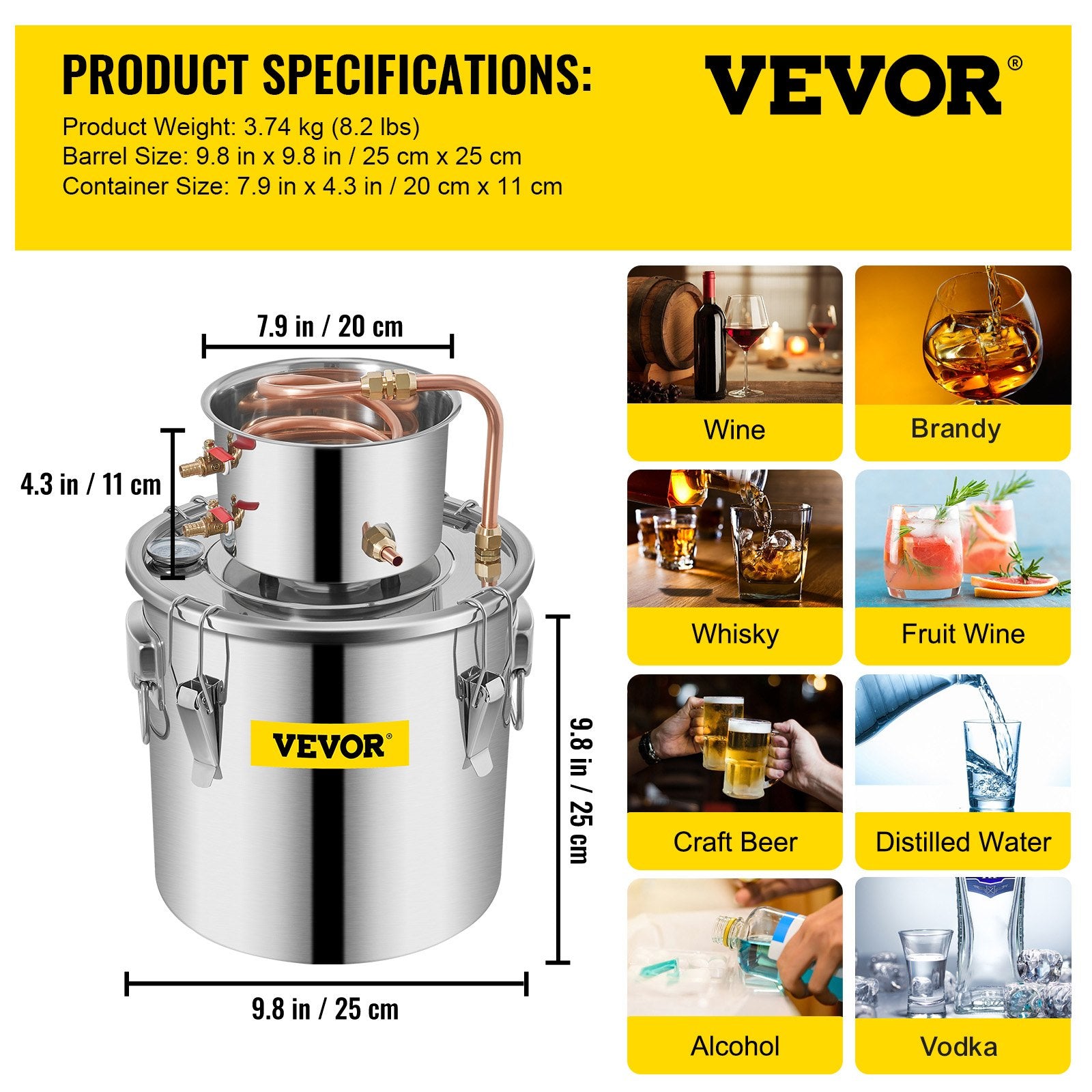 Distiliatorius VEVOR 12L, nerūdijančio plieno