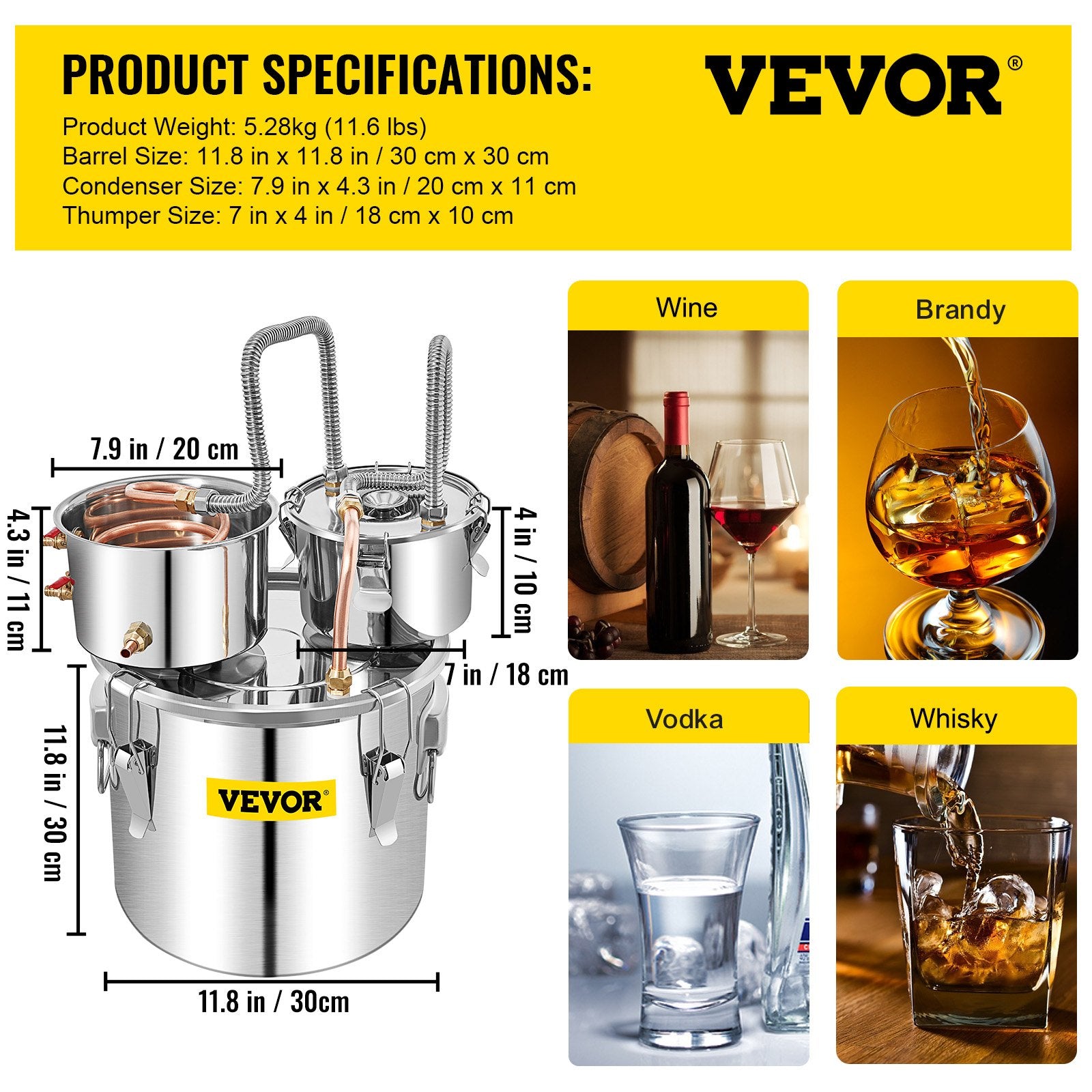 Distiliavimo aparatas VEVOR 5 Gal, 19 l talpa