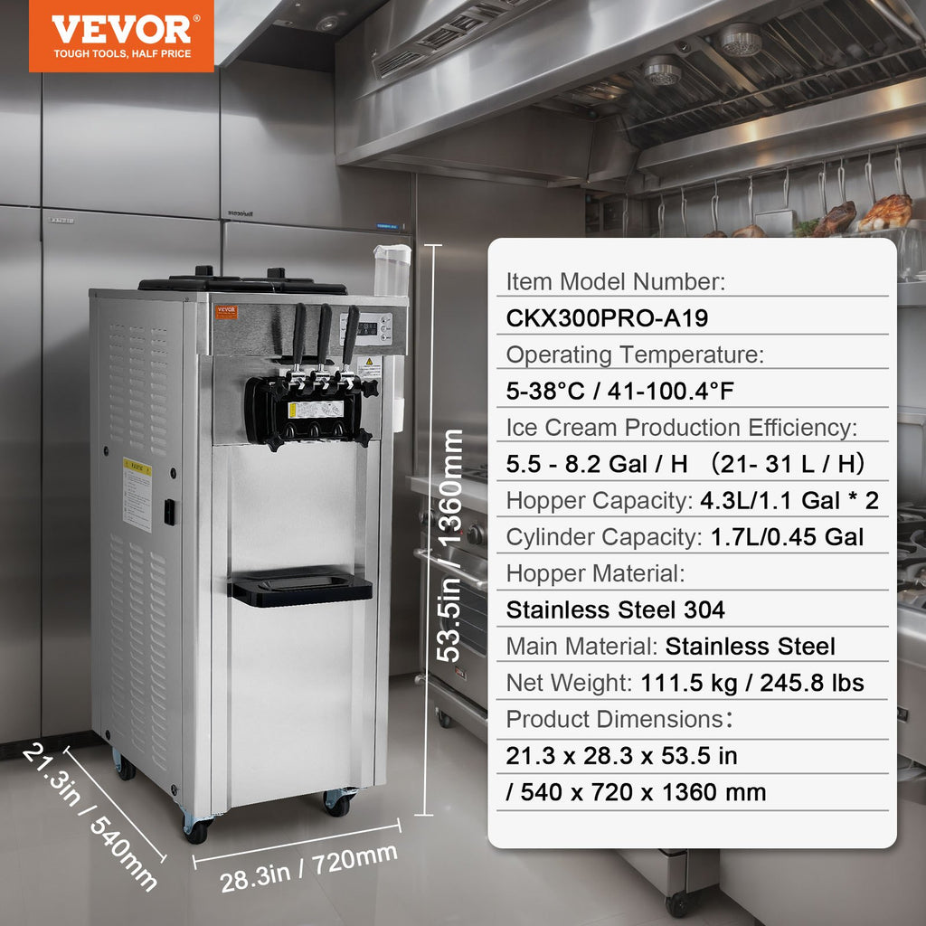 Profesionali ledų gaminimo mašina VEVOR CKX300PRO-A19, 21–31 l/val. našumas