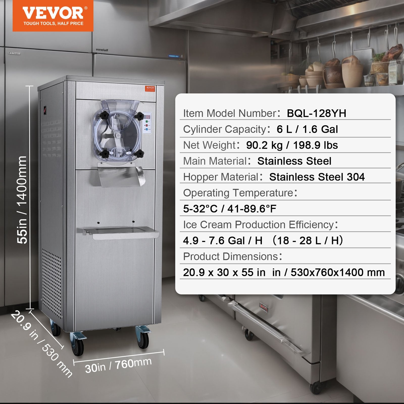 Pramoninis kietųjų ledų aparatas VEVOR BQL-128YH, 18 l/val. našumas