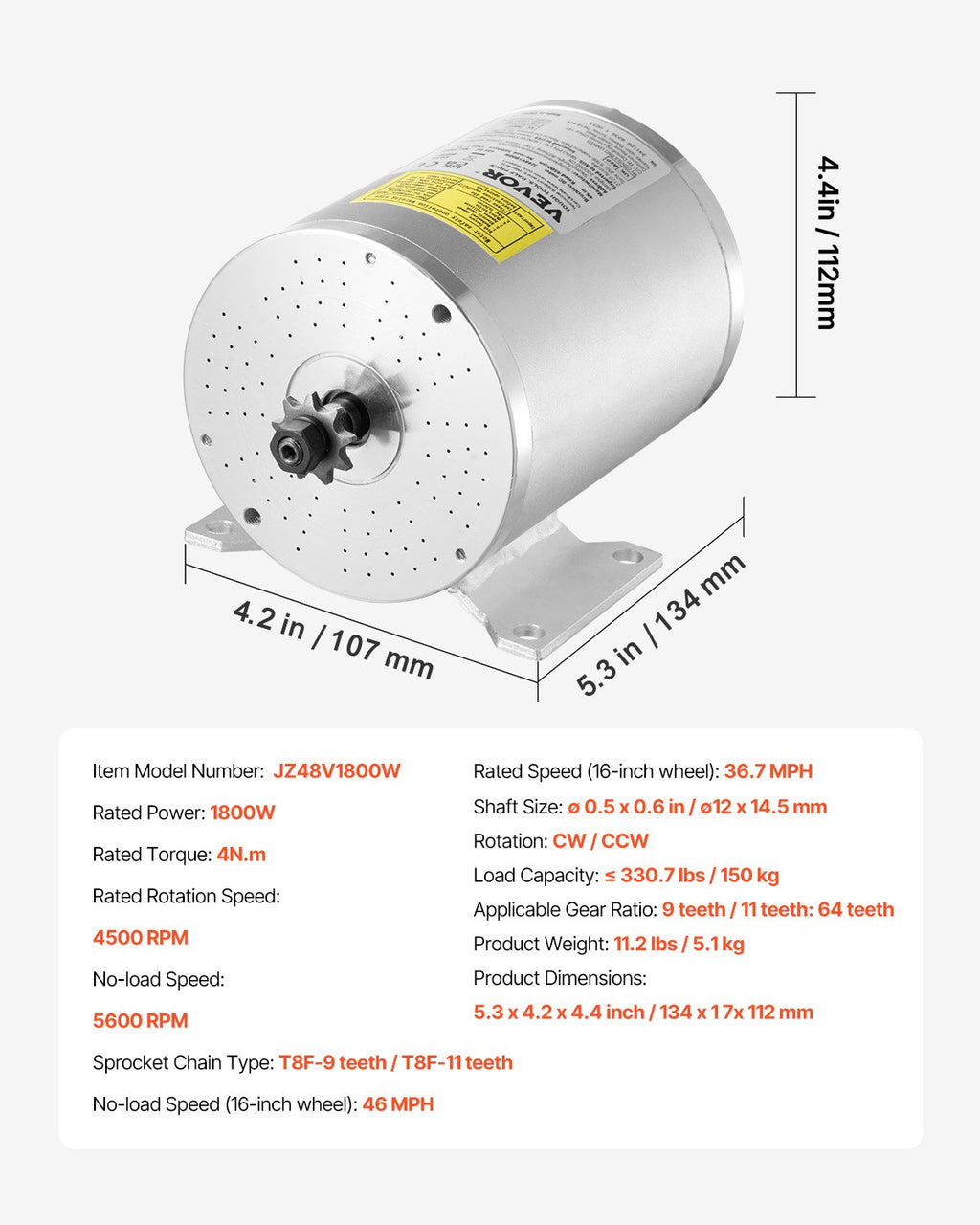 Elektrinio variklio komplektas VEVOR JZ48V1800W, 1800W
