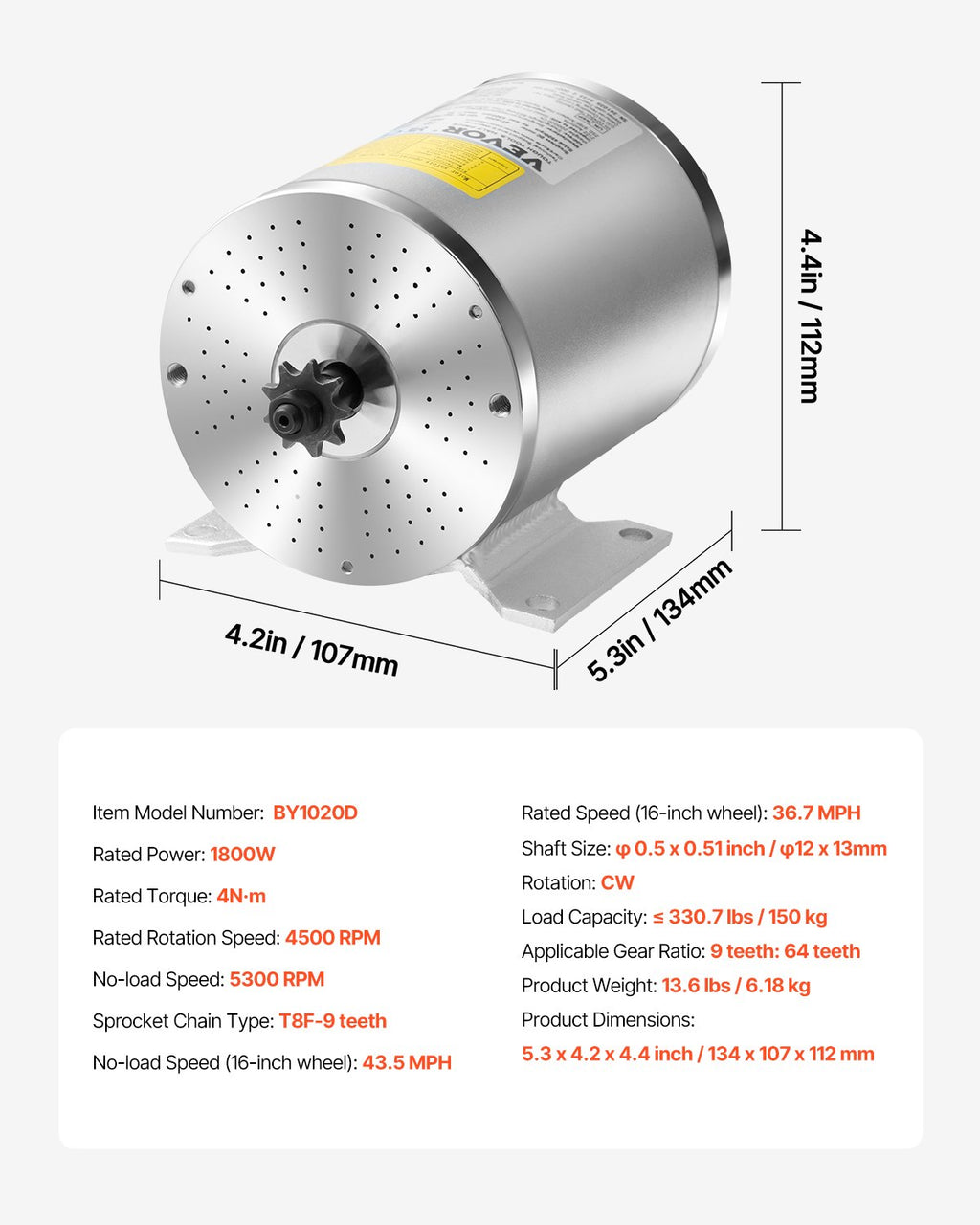 Elektrinis bešepetėlis variklio komplektas VEVOR BY1020D, 1800W