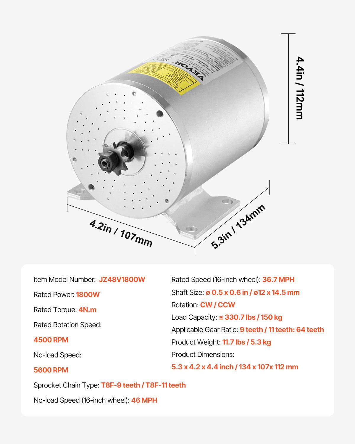 Elektrinio variklio komplektas VEVOR JZ48V1800W, 1800W