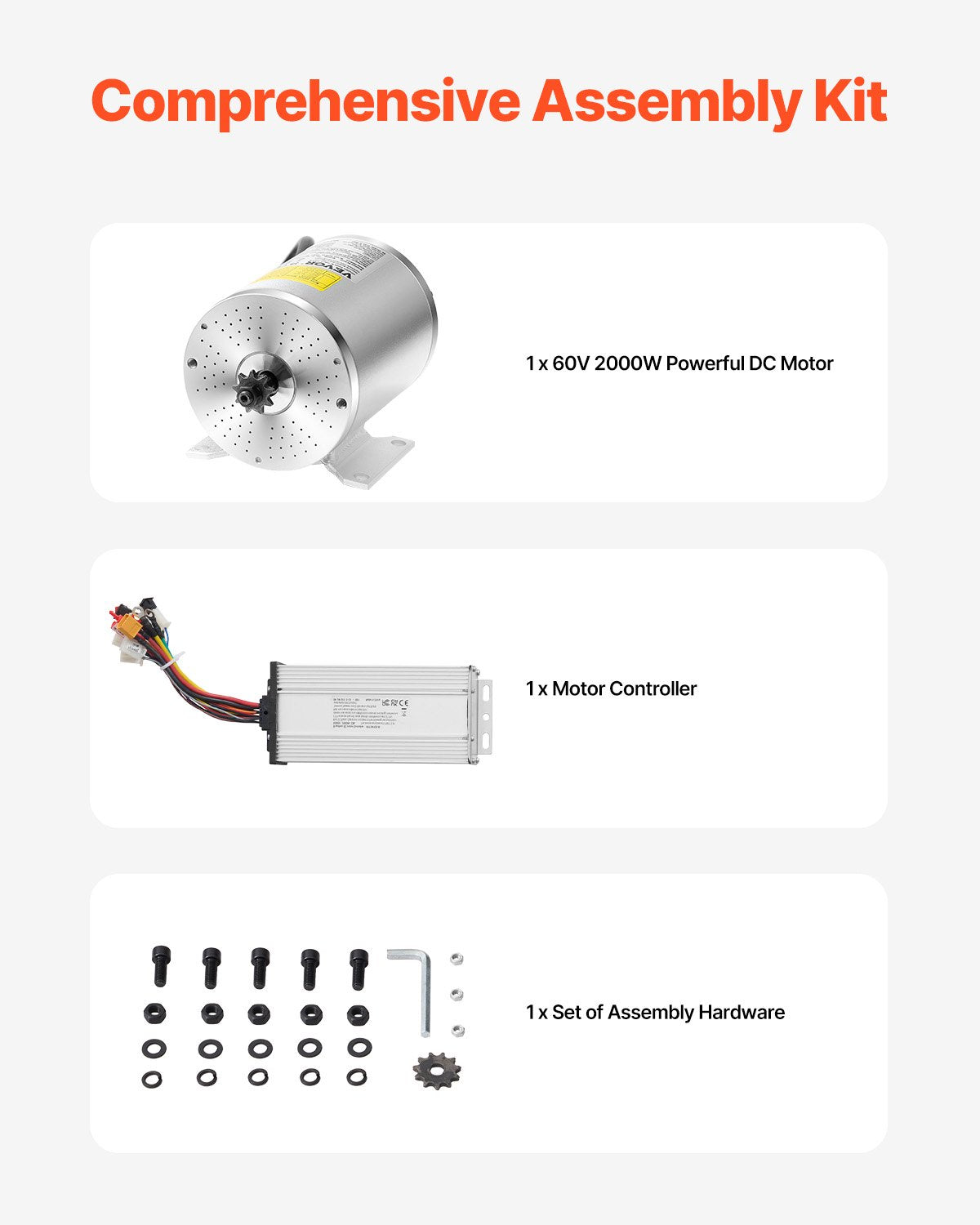Elektrinio variklio komplektas VEVOR BY1020D, 2000W, 60V