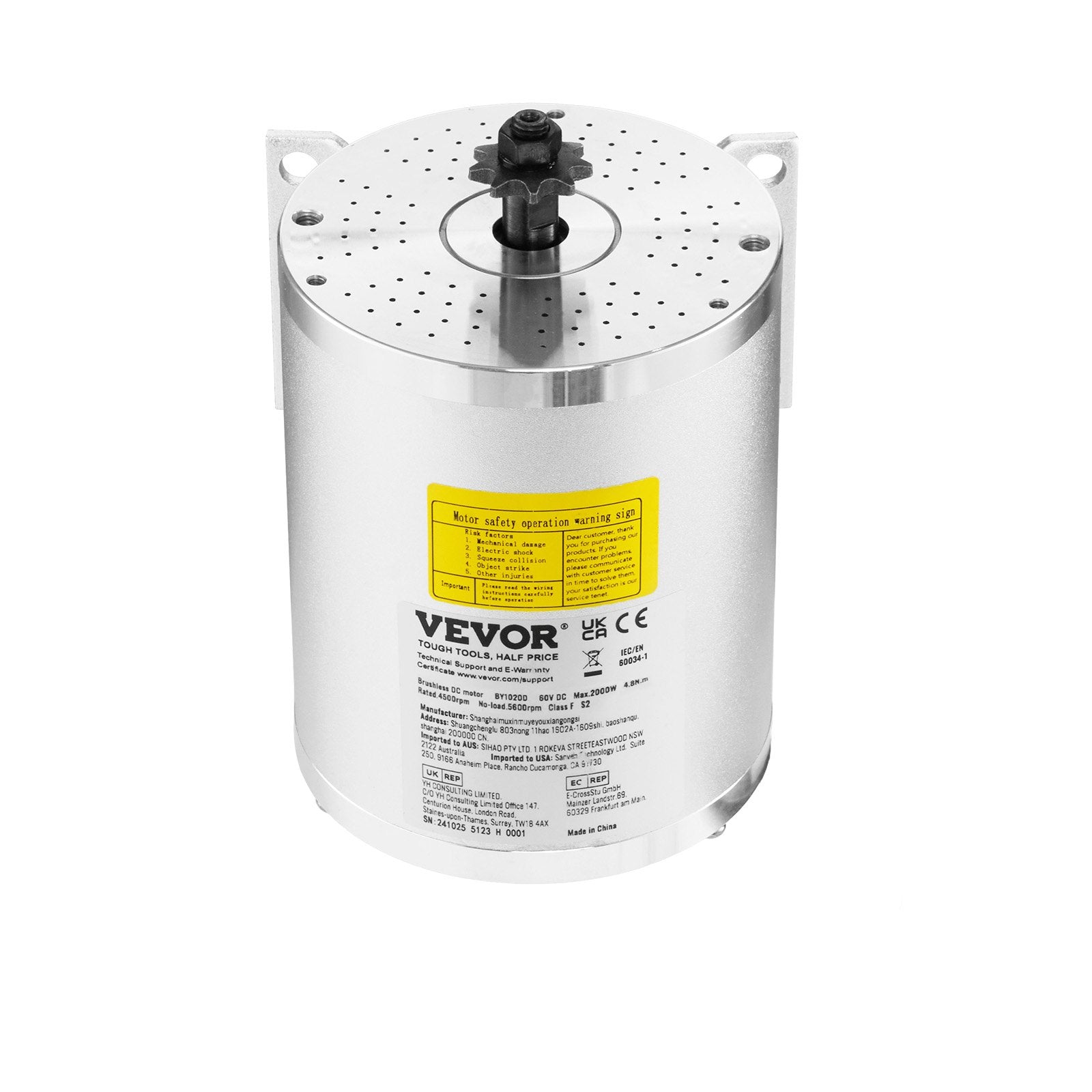Elektrinio variklio komplektas VEVOR BY1020D, 2000W, 60V