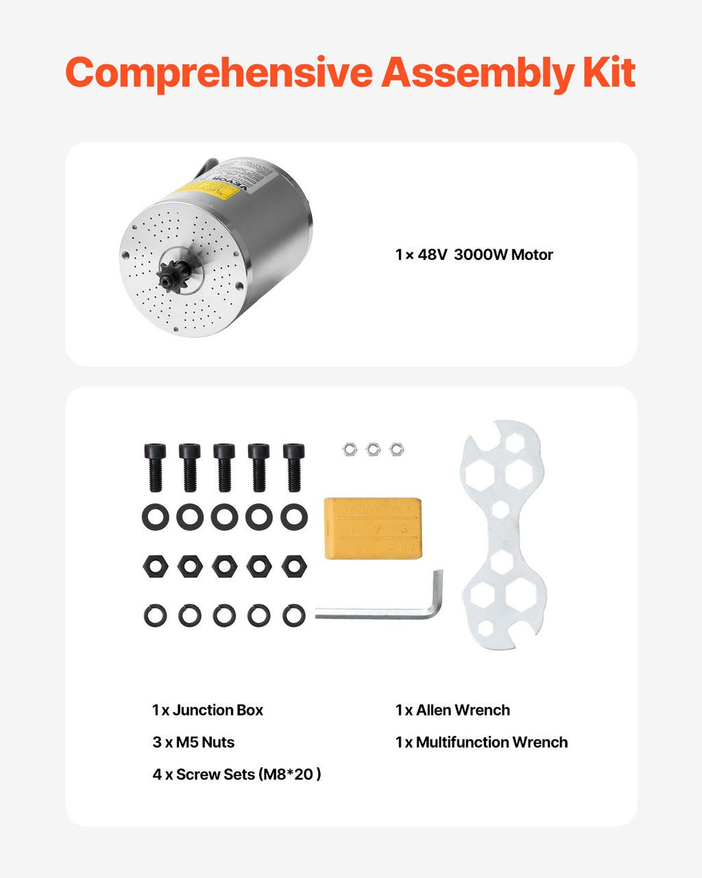 Elektrinis bešepetėlis variklio komplektas VEVOR JZ72V3000W, 3000W