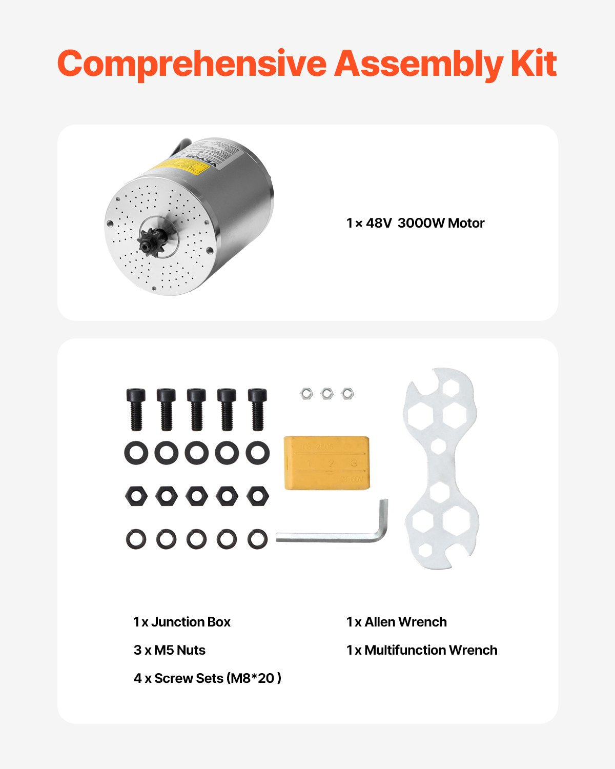 Elektrinis bešepetėlis variklio komplektas VEVOR JZ72V3000W, 3000W