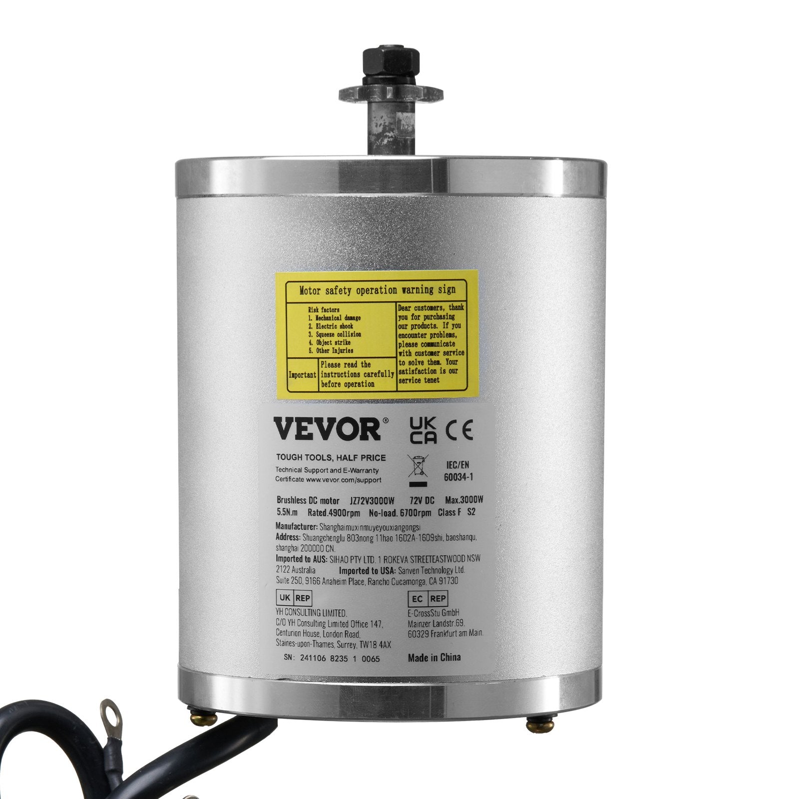 Elektrinis bešepetėlis variklio komplektas VEVOR JZ72V3000W, 3000W