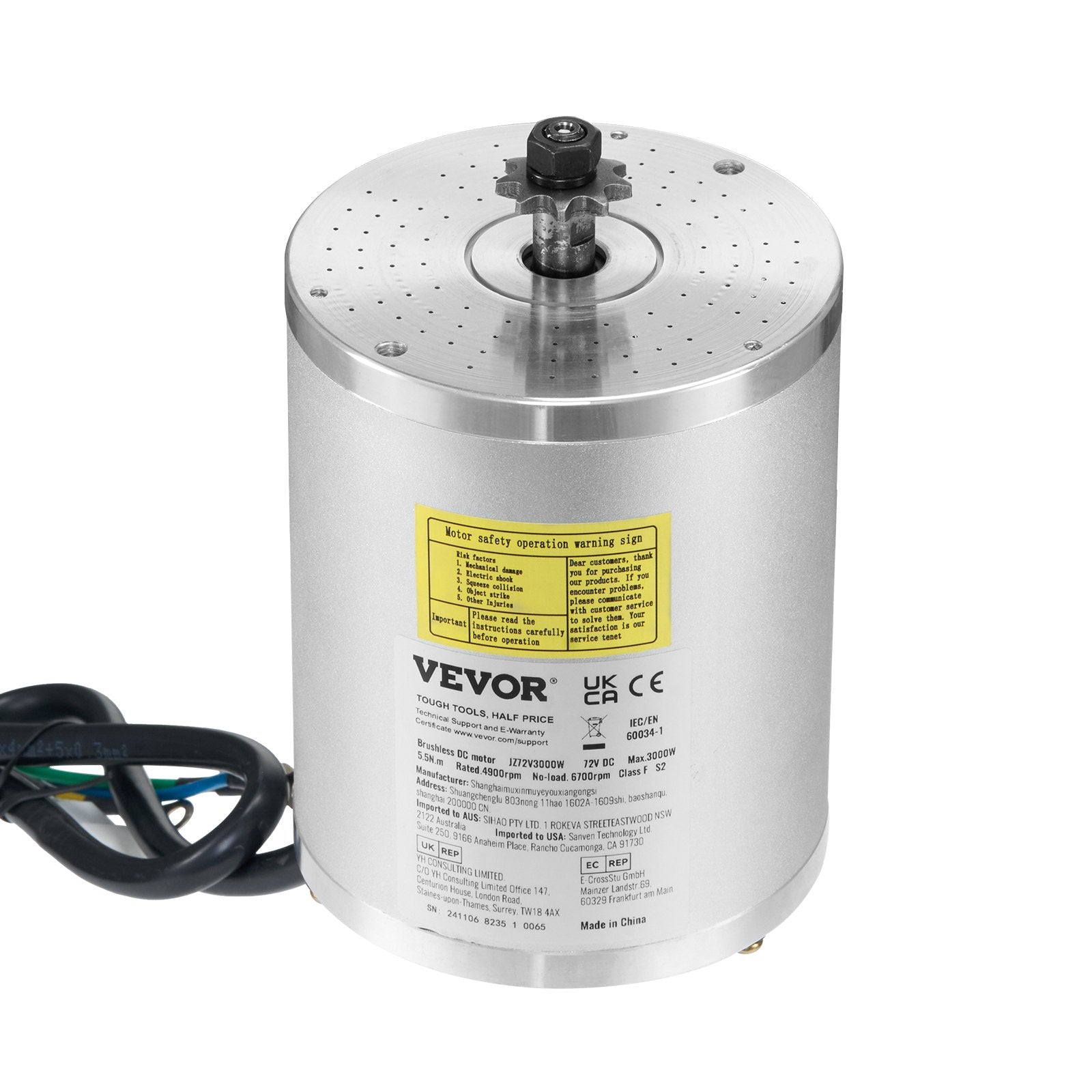 Elektrinis bešepetėlis variklio komplektas VEVOR JZ72V3000W, 3000W