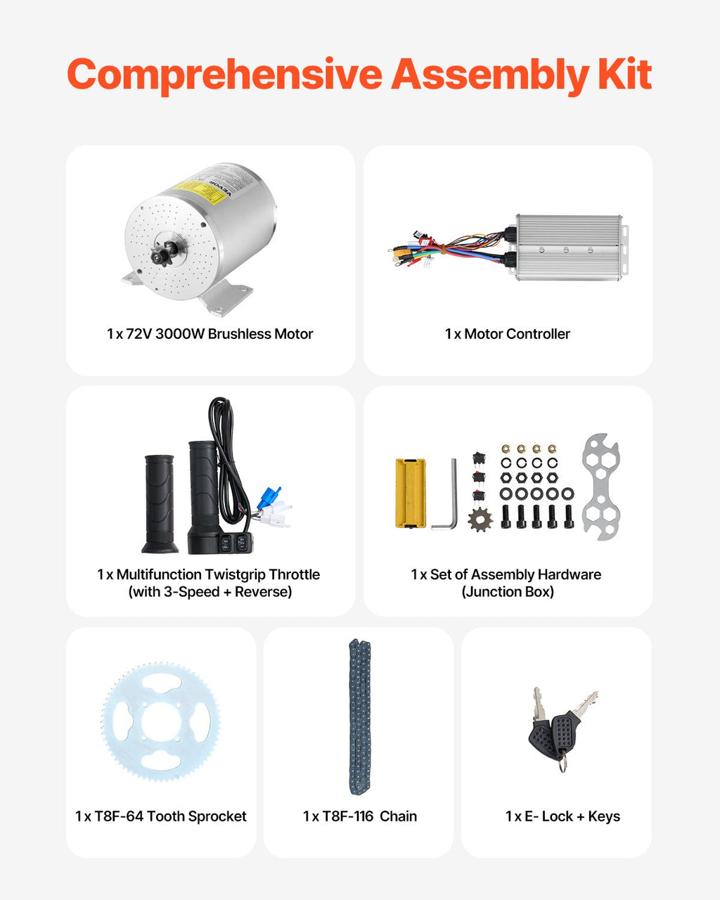 Elektrinis bešepetėlis variklis VEVOR JZ72V3000W, 3000 W