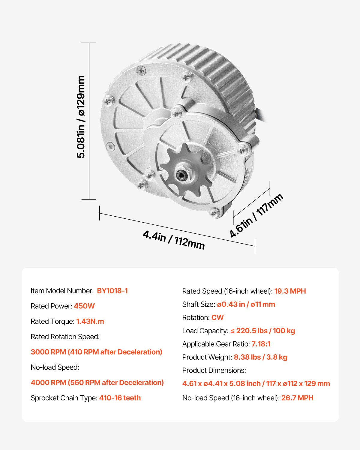 Elektrinio variklio komplektas VEVOR BY1018-1, 450W
