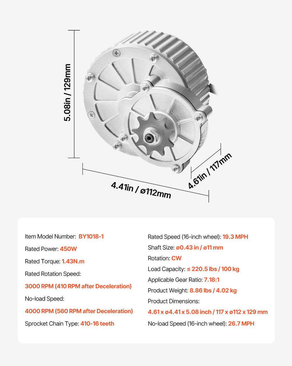 Elektrinis variklio komplektas VEVOR BY1018-1, 450W