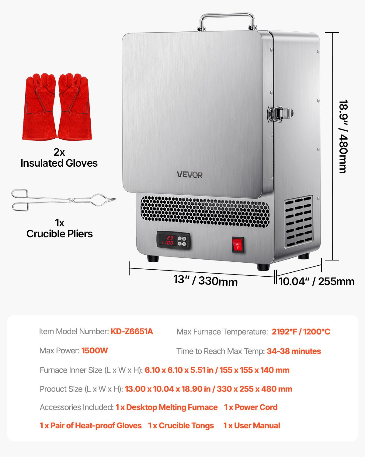 Stalinė elektrinė krosnis VEVOR KD-Z6651A, 1500W
