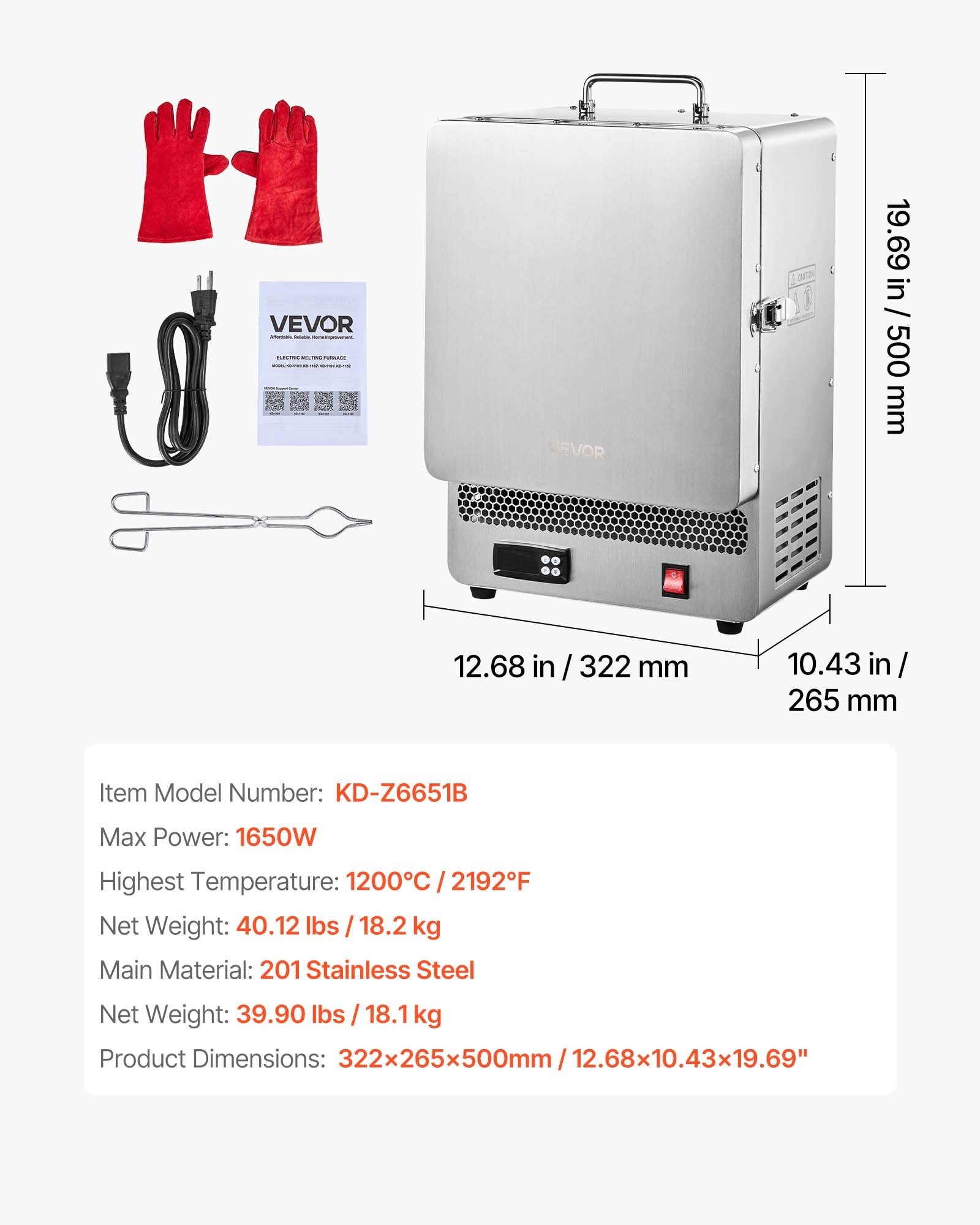 Elektrinė lydymo krosnis VEVOR KD-Z6651B, 1650 W