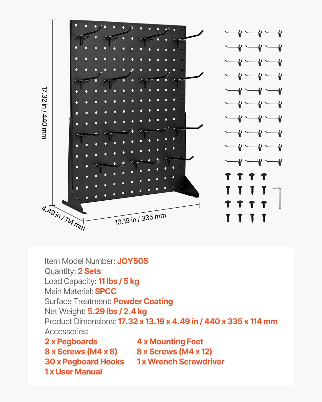 Stalinis perforuotas stendas VEVOR JOY505, 43 x 33 cm, 2 vnt.