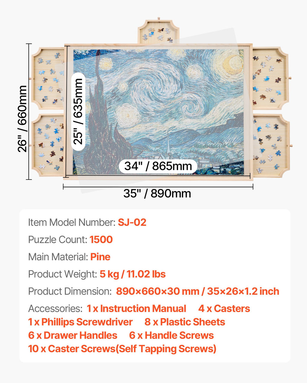 Sukama dėlionių lenta VEVOR SJ-02, 1500 detalių