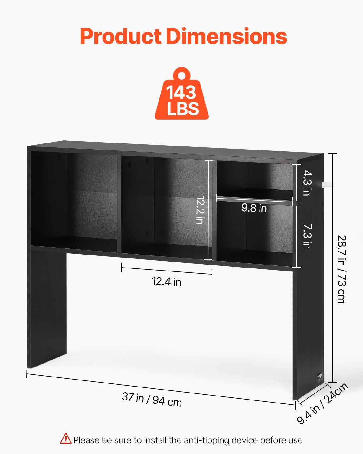 Stalo lentyna VEVOR KLBS-01, 94 x 24 x 73 cm