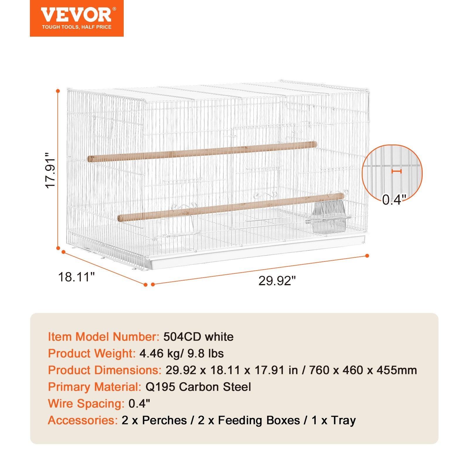 Narvas paukščiams VEVOR 504CD, 76 cm ilgio