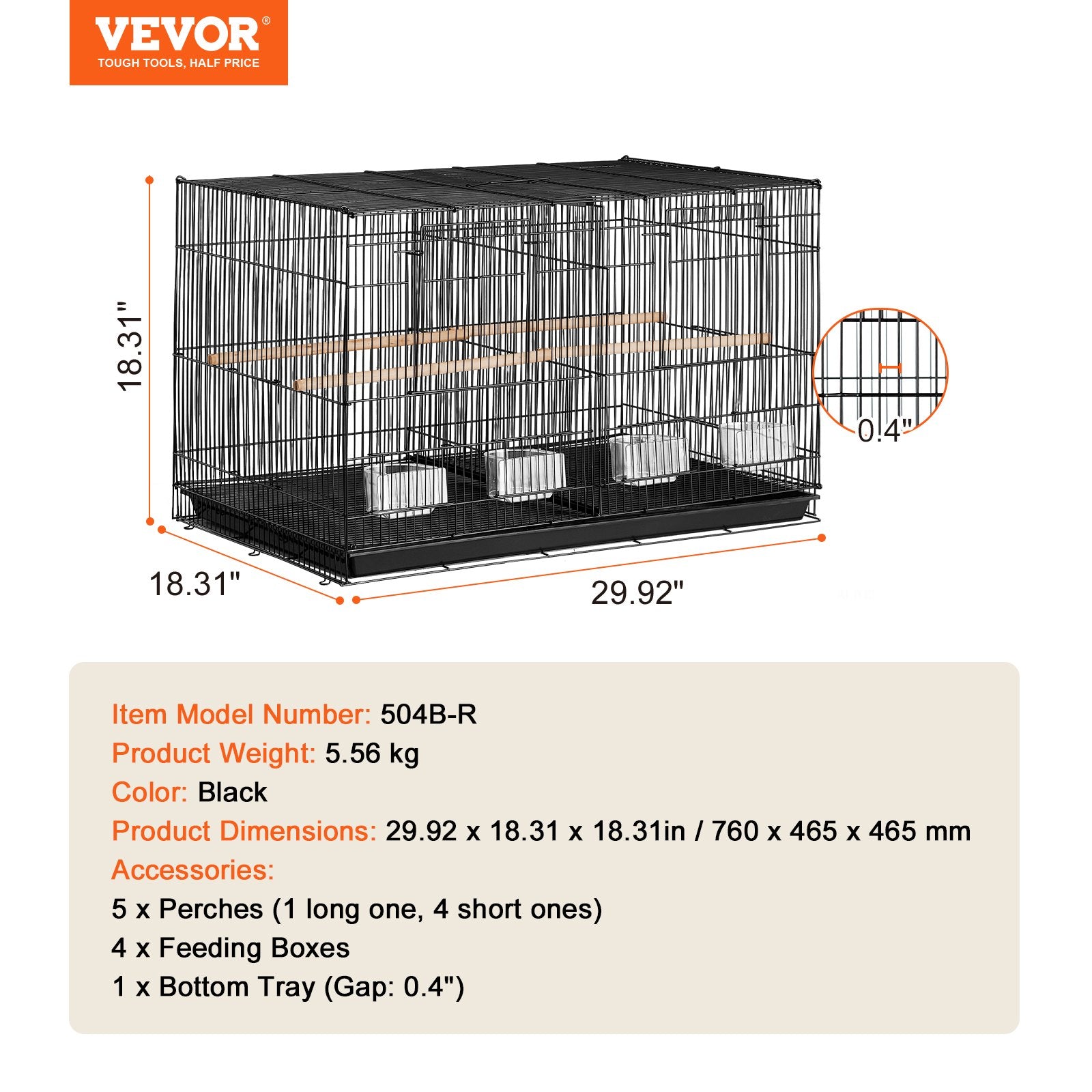 Paukščių narvas VEVOR 504B-R, 76 cm ilgio