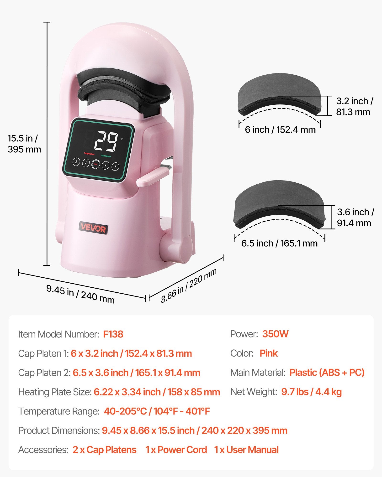 Automatinis kepurių terminis presas VEVOR F138, 350W