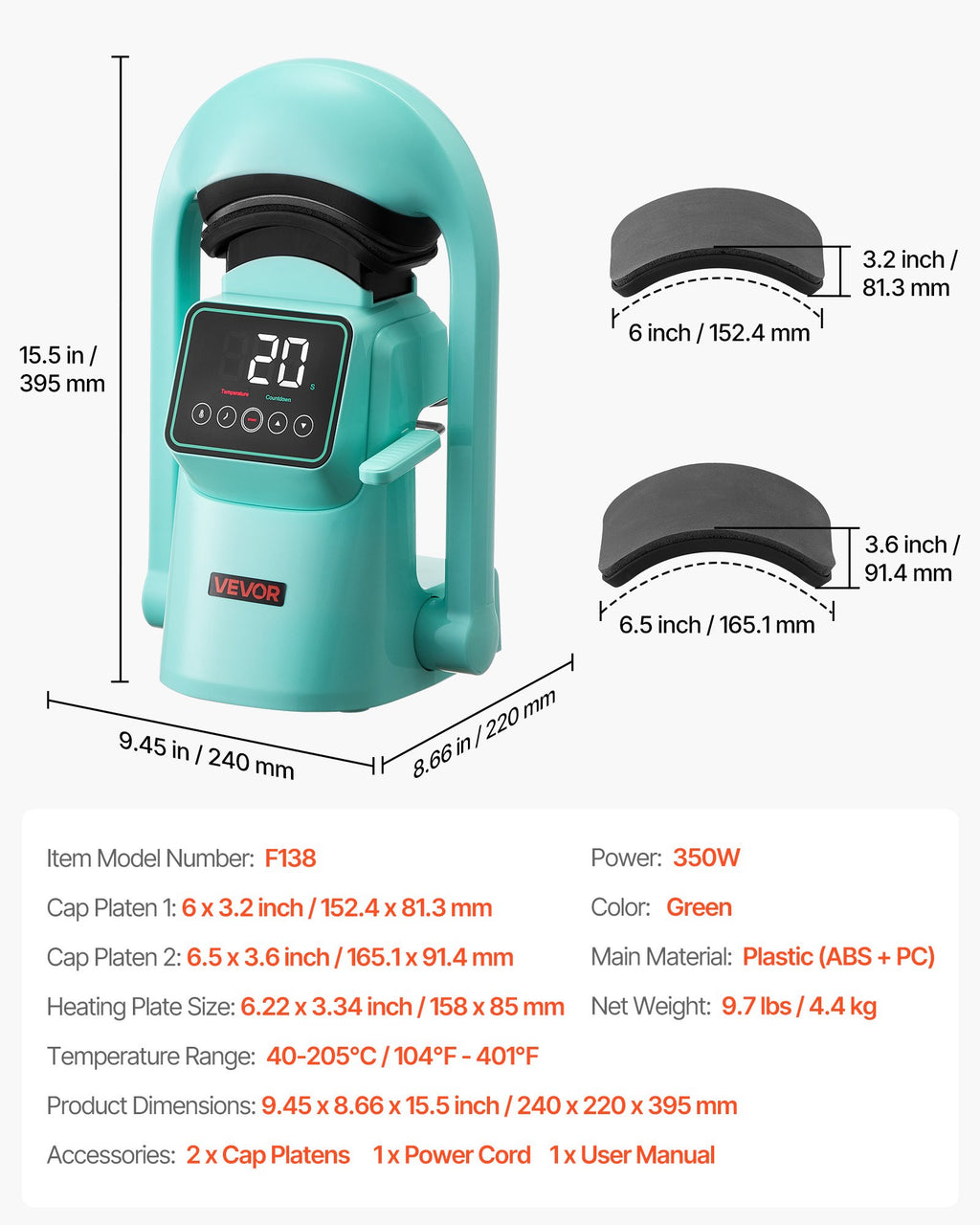 Automatinis kepurių terminis presas VEVOR F138, 350W