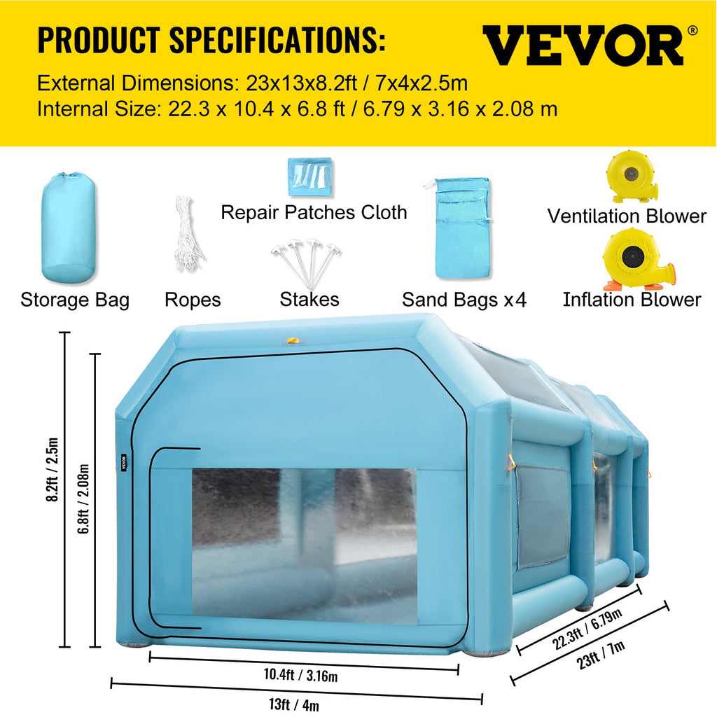 Pripučiama dažymo kamera VEVOR 7X4X2.5M, 7 x 4 x 2.5 m