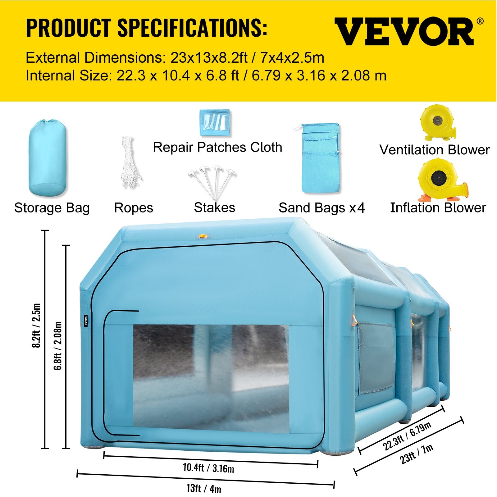 Pripučiama dažymo kamera VEVOR 7X4X2.5M, 7 x 4 x 2.5 m