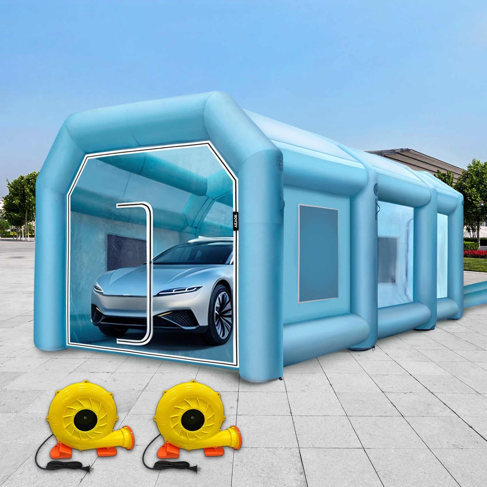 Pripučiama dažymo kamera VEVOR 9x6x4 m, su filtravimo sistema