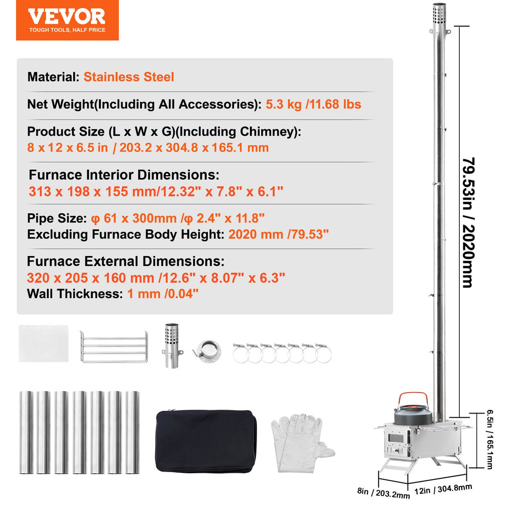 Malkinė krosnelė palapinei VEVOR WMCPSF02, 203 cm