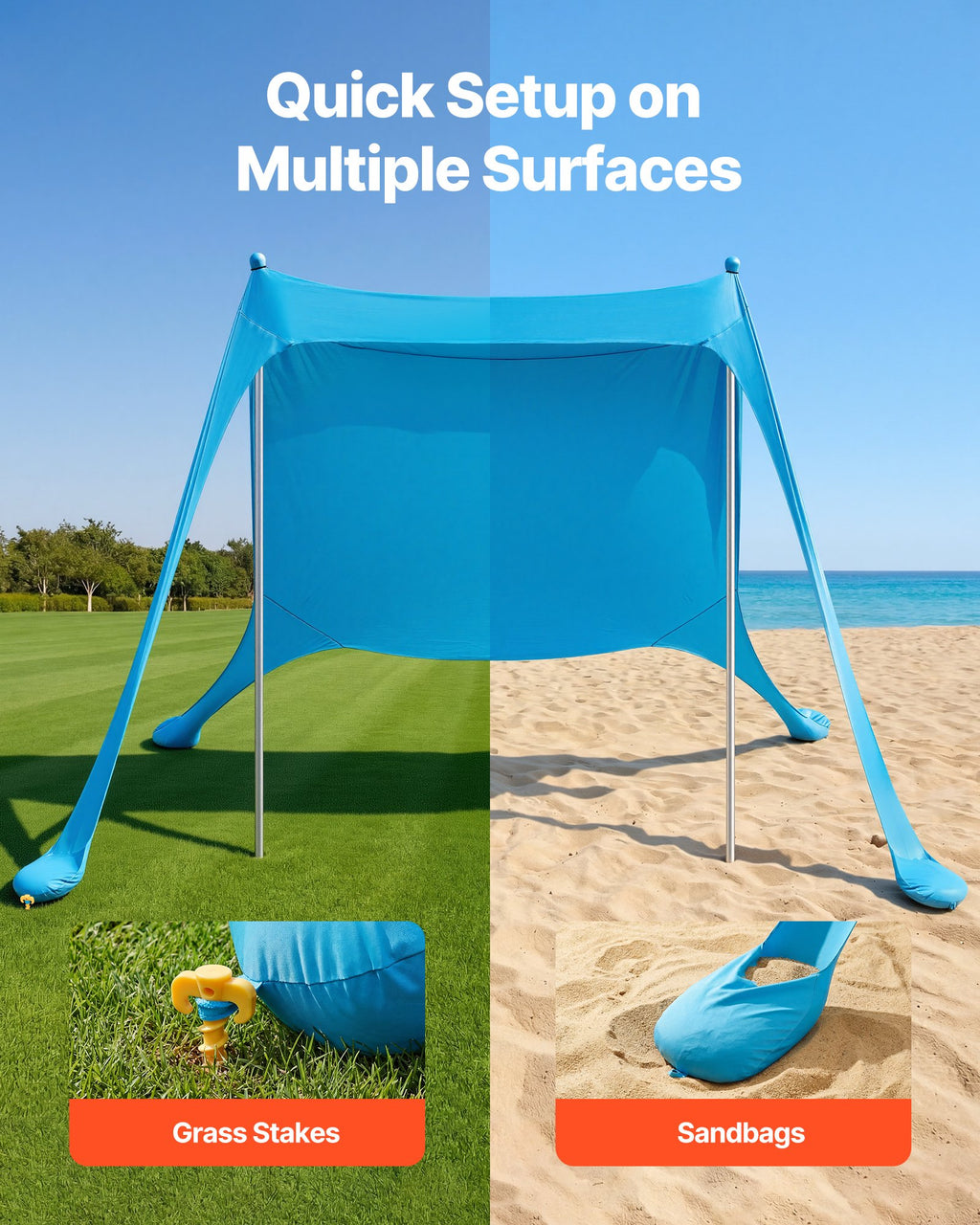 Paplūdimio palapinė nuo saulės VEVOR TM002, 2,3 x 2,3 m